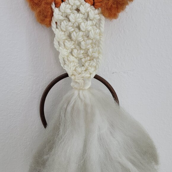 Macrame Wall Hanger with Brown Wood Hoop Off White w Rust Orange Butterfly Towel - Picture 9 of 15